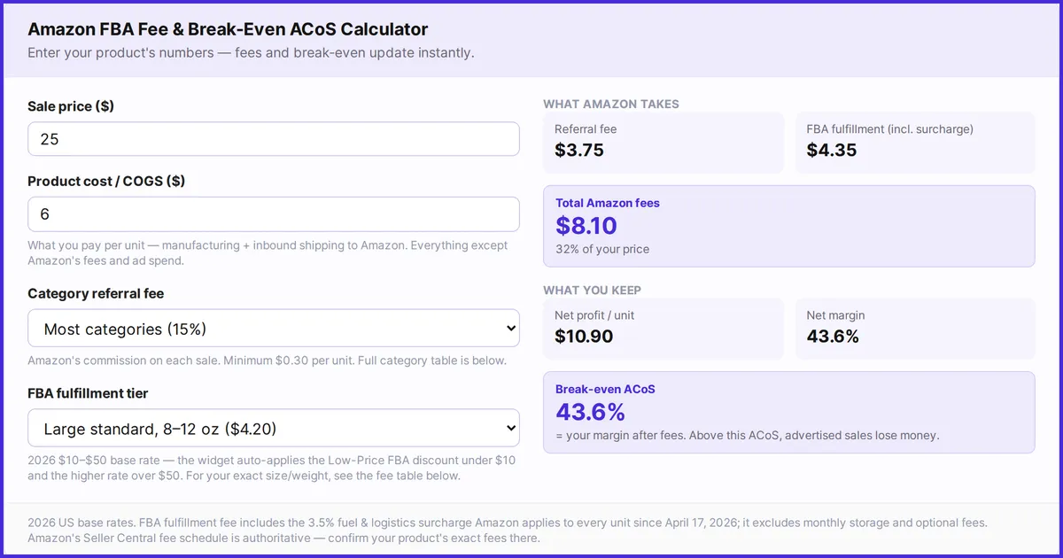 Amazon FBA Fees in 2026: Full Cost Breakdown + Free Fee Calculator