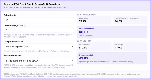 Amazon FBA Fees in 2026: Full Cost Breakdown + Free Fee Calculator