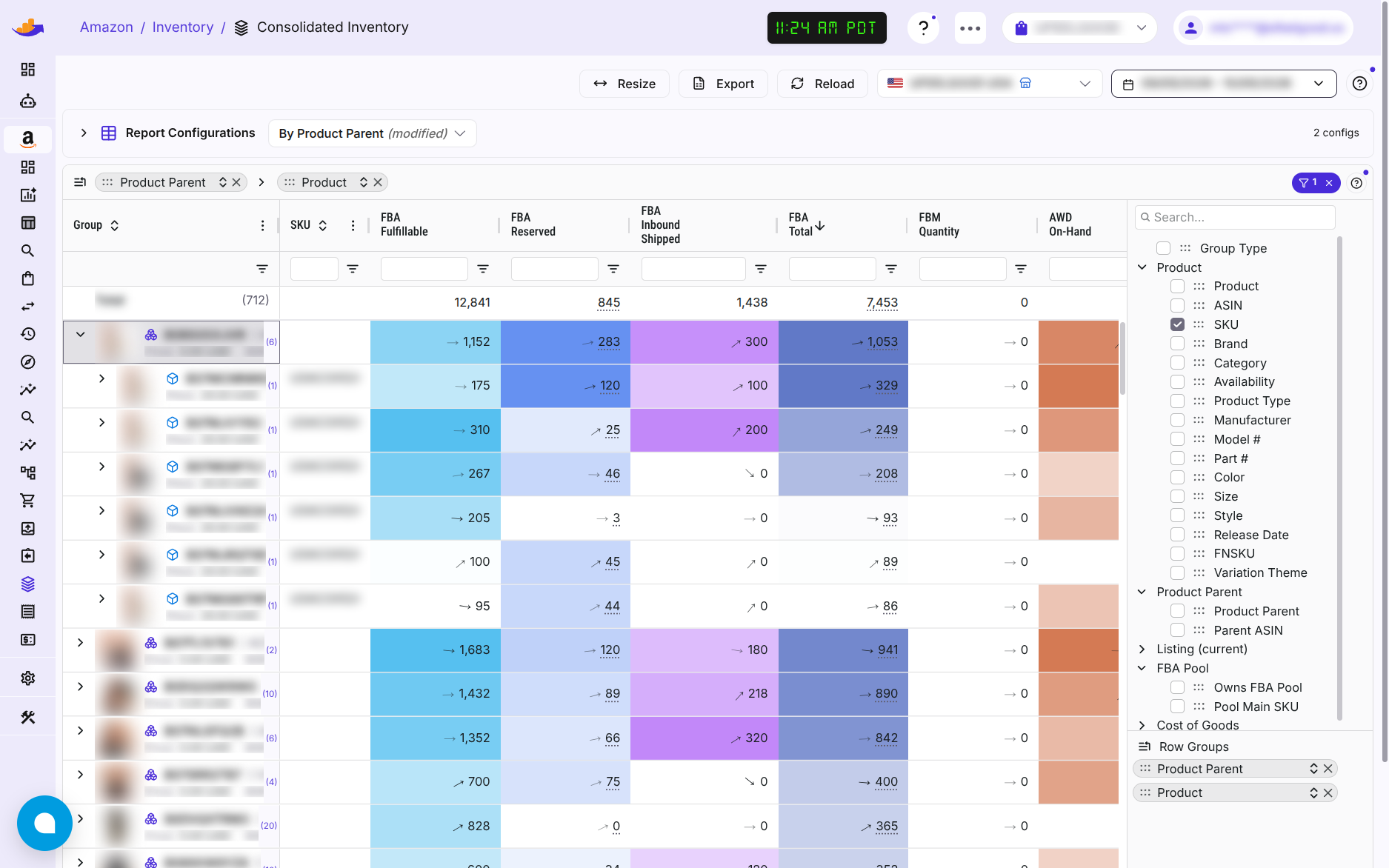 Rapport Stocks WisePPC : stocks par produit dans FBA, AWD et votre entrepôt