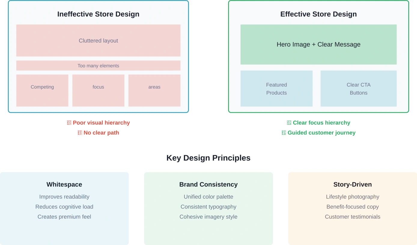 アマゾン・ブランド・ストアの効果的なデザイン・アプローチと非効果的なデザイン・アプローチの比較